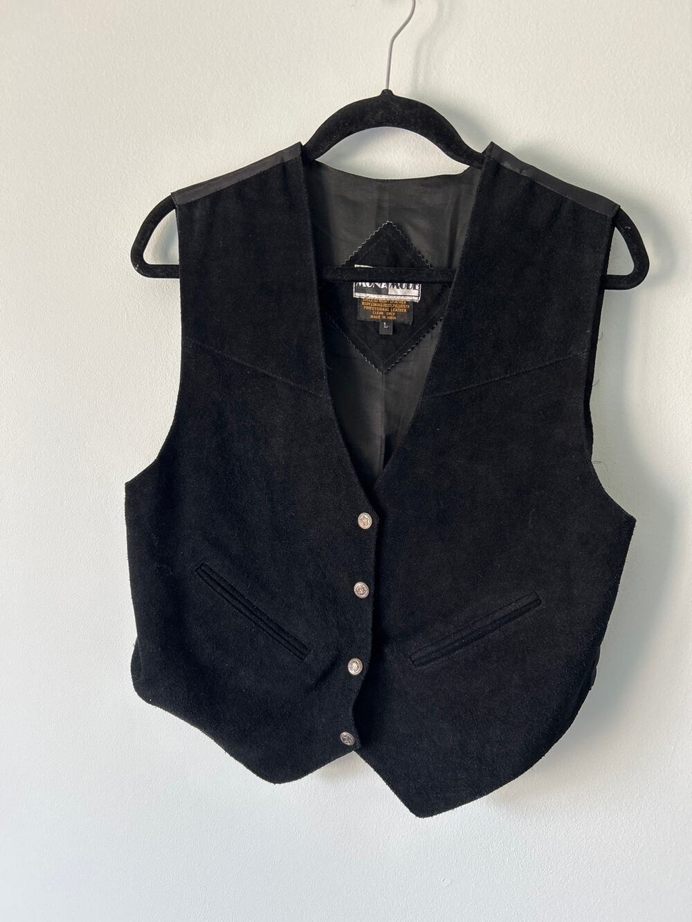 Mona Mode Black Genuine Leather Vest Large